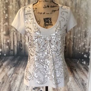 NWOT women’s White House Black Market top silver gray sparkly size small